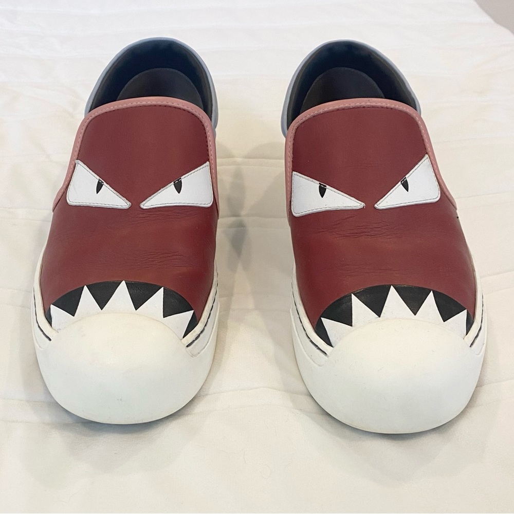 FENDI Monsters Motif Leather Sneakers US8